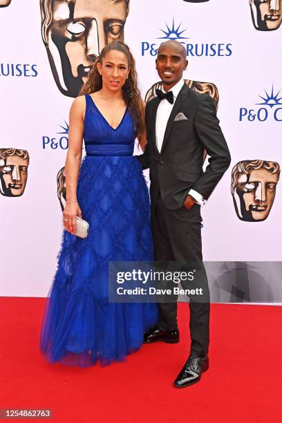 Tania Farah and Sir Mo Farah arrive at the 2023 BAFTA Television Awards with P&O Cruises at The Royal Festival Hall on May 14, 2023 in London,...