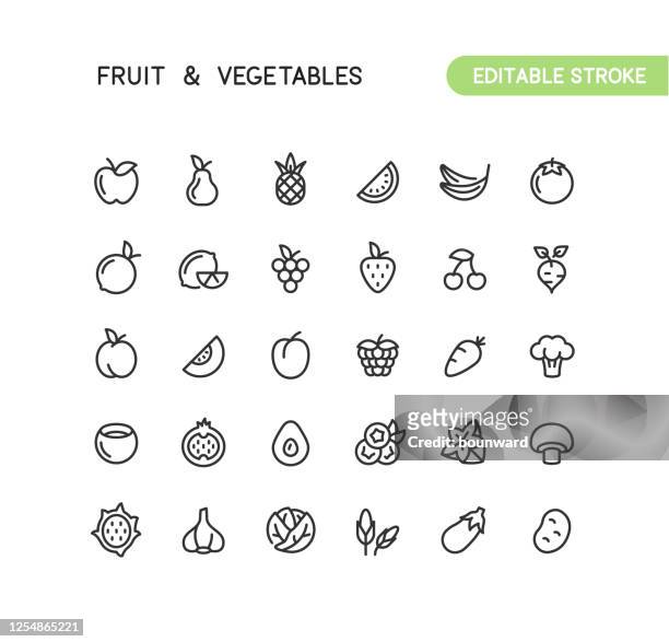 fruit & vegetables outline icons editable stroke - vegetable stock illustrations