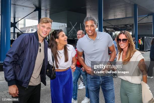 Sydney van Hooijdonk and his father Pierre van Hooijdonk looks on prior to the Dutch Eredivisie match between Feyenoord and Go Ahead Eagles at...