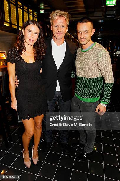 Tana Ramsay, Gordon Ramsay and Jonathan Saunders attend an aftershow party following Jonathan Saunders Spring/Summer 2012 catwalk show during London...