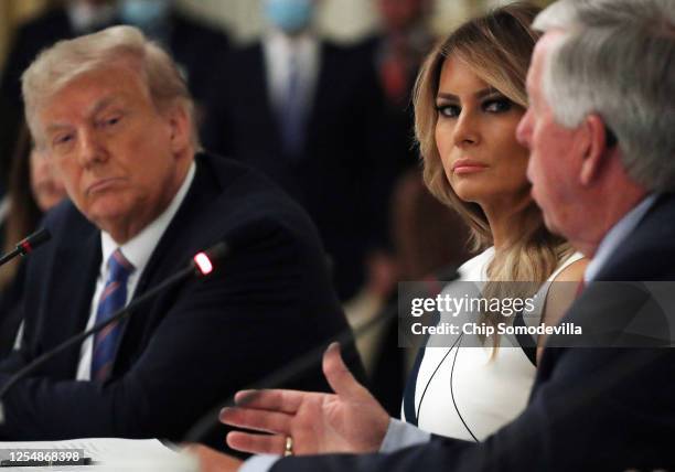 President Donald Trump and first lady Melania Trump participate in an event with students, teachers and administrators about how to safely re-open...