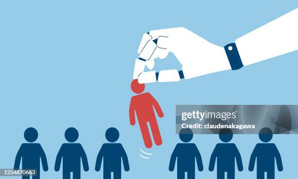 personnel evaluation by artificial intelligence,blue background,vector illustration - new job stock illustrations