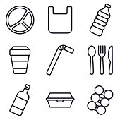 Single Use Disposable Plastic Items Icons and Symbols