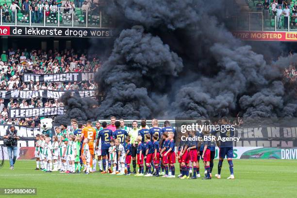 Groningen fans showing banner during the Dutch Eredivisie match between FC Groningen and Ajax at Euroborg on May 14, 2023 in Groningen, Netherlands