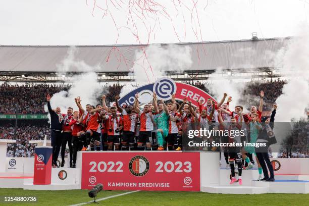 Justin Bijlow of Feyenoord, Marcus Pedersen of Feyenoord, Lutsharel Geertruida of Feyenoord, David Hancko of Feyenoord, Quilindschy Hartman of...