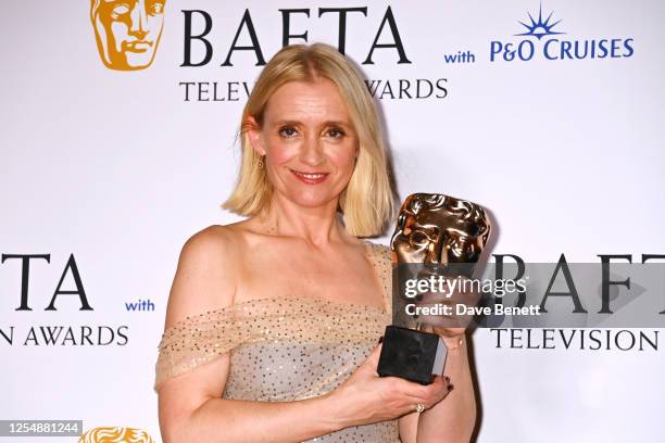 Anne-Marie Duff, winner of the Supporting Actress Award for 'Bad Sisters', poses in the Winner's Room at the 2023 BAFTA Television Awards with P&O...
