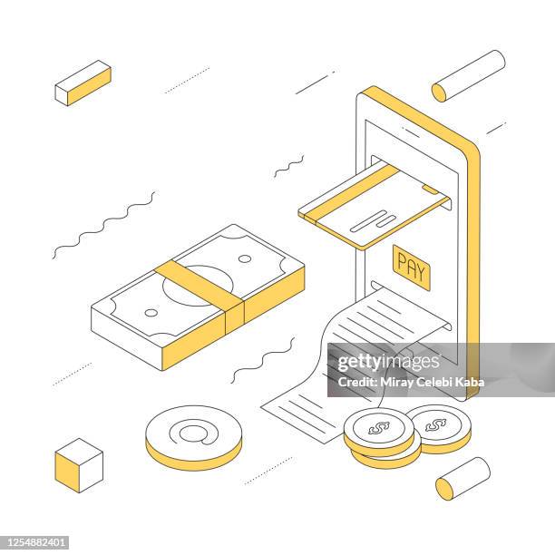 mobile payment modern isometric line illustration concept - web design isometric stock illustrations