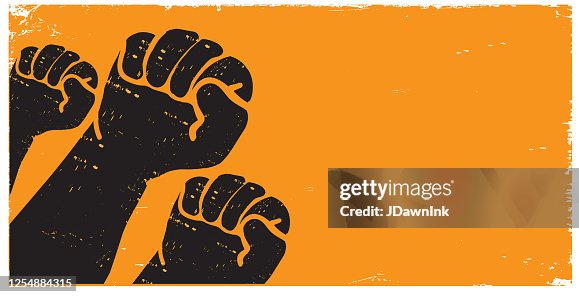 Protesters or activist hands in the air with texture Protesters or activist hands in the air with texture