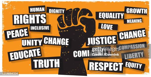 protesters or activist hand in the air with take action words - human rights stock illustrations