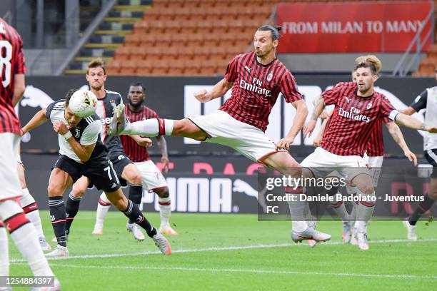 Juventus player Cristiano Ronaldo and Milan player Zlatan Ibrahimovic during the Serie A match between AC Milan and Juventus at Stadio Giuseppe...