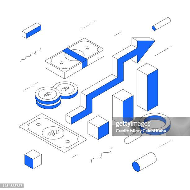 investment modern isometric line illustration concept - isometric projection graph stock illustrations