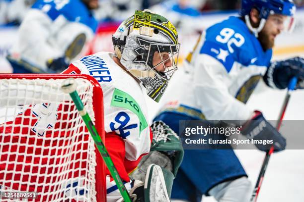 Goalkeeper Marek Langhamer of Czech Republic in action during the 2023 IIHF Ice Hockey World Championship Finland - Latvia game between Czech...
