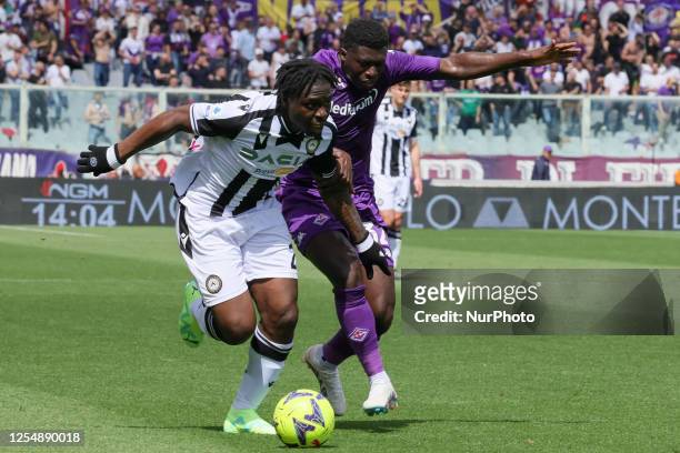 Alfred Duncan of ACF Fiorentina and Festy Ebosele of Udinese ,during the Italian Serie A football match between Fiorentina and Udinese ,on May 14,...