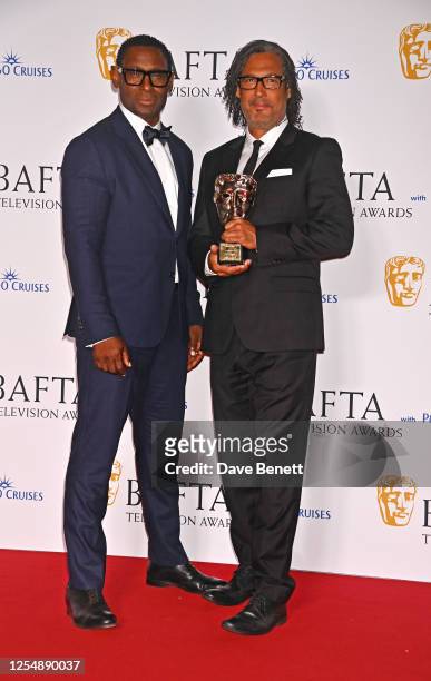 David Harewood and David Olusoga pose in the Winner's Room at the 2023 BAFTA Television Awards with P&O Cruises at The Royal Festival Hall on May 14,...