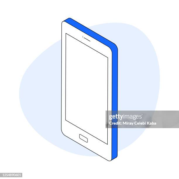 smartphone moderne isometrische linie illustration konzept - winkeldisplay stock-grafiken, -clipart, -cartoons und -symbole