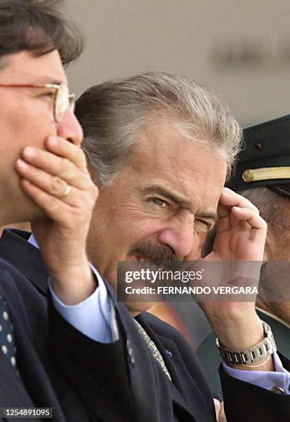 File photo of President Andres Pastrana and Defense Minister Gustavo Bell, attending an act to commemorate the 82nd anniversary of the Colombian Air...