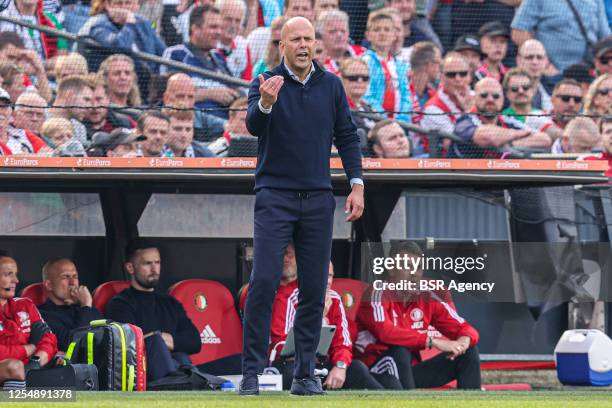 Head coach Arne Slot of Feyenoord gestures during the Dutch Eredivisie match between Feyenoord and Go Ahead Eagles at Feijenoord Stadion on May 14,...