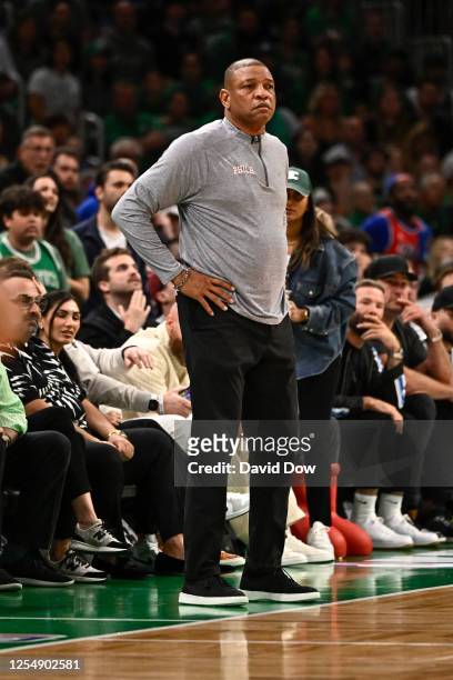 Head Coach Joe Mazzulla of the Boston Celtics looks on during the game during round two game seven of the 2023 NBA Playoffson May 14, 2023 at the TD...