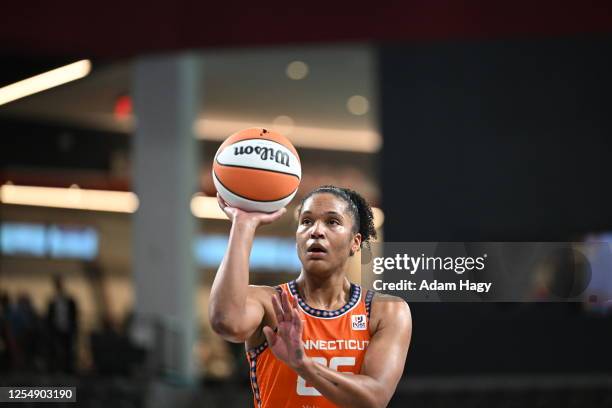 Alyssa Thomas of the Connecticut Sun shoots a free throw during the game against the Atlanta Dream on May 14, 2023 at Gateway Center Arena in College...