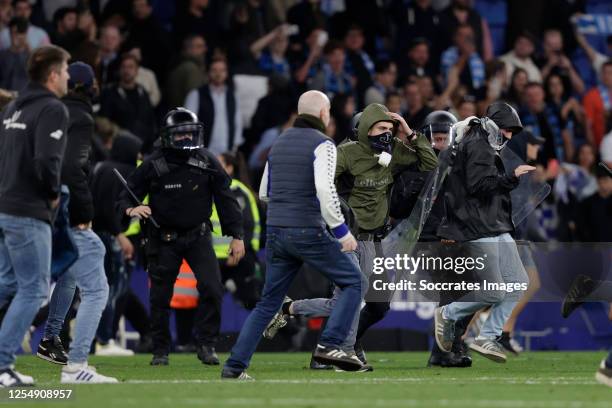 Espanyol supporters entering the pitch after FC Barcelona became Spanish La Liga champion during the La Liga Santander match between Espanyol v FC...