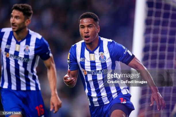 Danny Namaso of FC Porto celebrates after scoring his team's second goal during the Liga Portugal Bwin match between FC Porto and Casa Pia AC at...