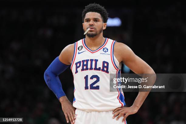 Tobias Harris of the Philadelphia 76ers looks on during Game Seven of the Eastern Conference Semi-Finals of the 2023 NBA Playoffs against the Boston...