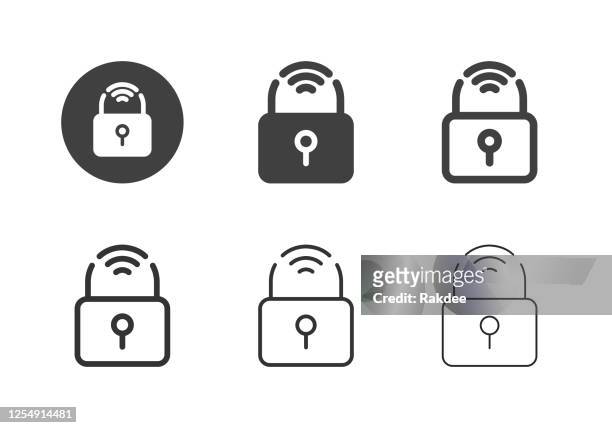 illustrazioni stock, clip art, cartoni animati e icone di tendenza di icone smart lock - serie multi - locker