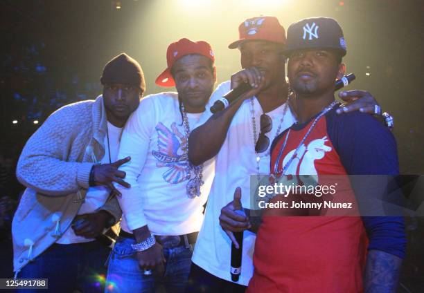 Freekey Zekey, Jim Jones, Cam'ron and Juelz Santana of Dipset perform during The Dipset Reunion at Hammerstein Ballroom on November 26, 2010 in New...