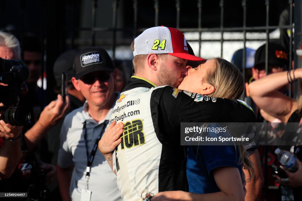 William Byron celebrates with girlfriend Erin Blaney after winning