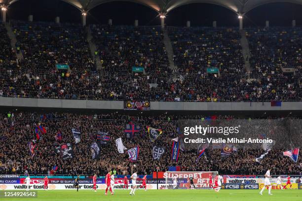 Fans of FCSB are seen in the stands during the Round 8 of Liga 1 Romania Play-off match between FCSB and CFR Cluj at National Arena Stadium on May...