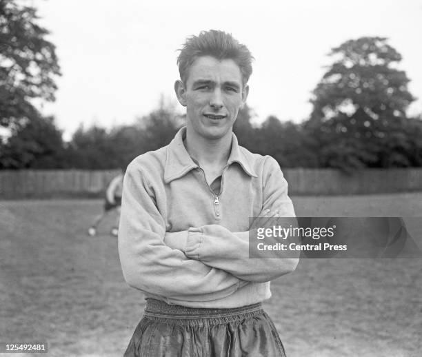 English footballer Brian Clough during his time as a striker for his home town club Middlesbrough FC, August 1957.