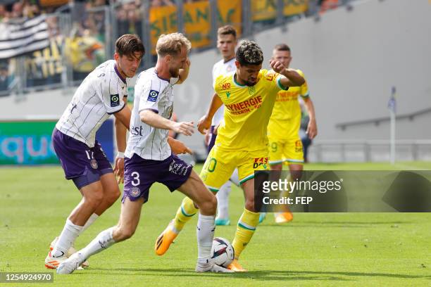Stijn SPIERINGS - 03 Mikkel Desler PUGGAARD - 10 Ludovic BLAS during the Ligue 1 Uber Eats match between Toulouse and Nantes Stadium Municipal on May...