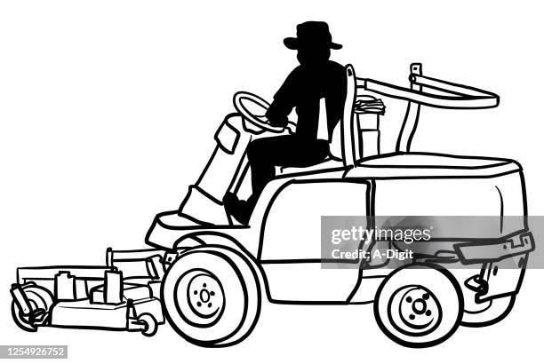golf course lawncare silhouette - tractor repair stock illustrations