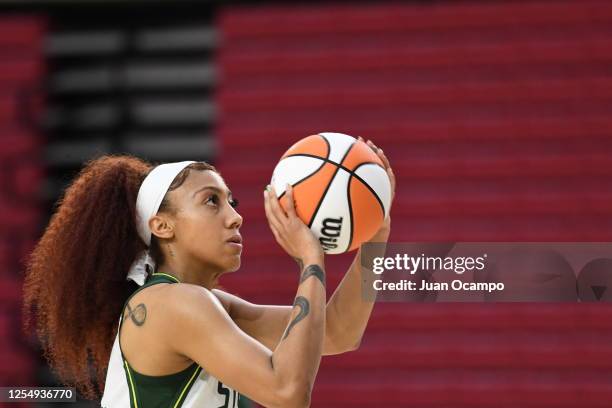 Arella Guirantes of the Seattle Storm shoots a free throw during the game against the Los Angeles Sparks on May 14, 2023 at Loyola Marymount...