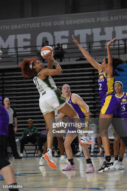 Arella Guirantes of the Seattle Storm shoots the ball during the game against the Los Angeles Sparks on May 14, 2023 at Loyola Marymount University...