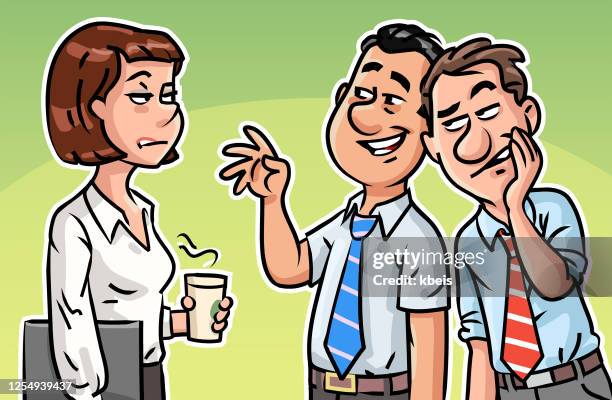 stockillustraties, clipart, cartoons en iconen met twee mensen die over vrouwelijke medewerker roddelen - toxic employee