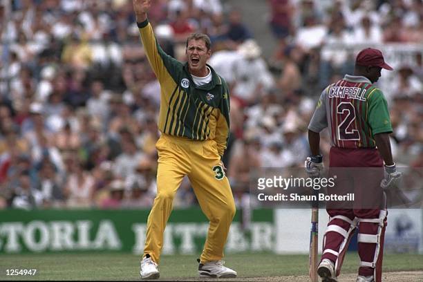 Tom Moody of Australia appeals during the one day international between Australia and the West Indies in Sydney,Australia. Mandatory Credit: Shaun...