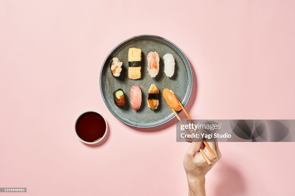 Sushi with pink background