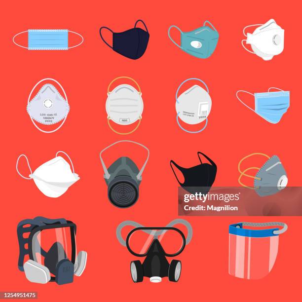 防護面罩和呼吸器套裝 - respirator mask 幅插畫檔、美工圖案、卡通及圖標