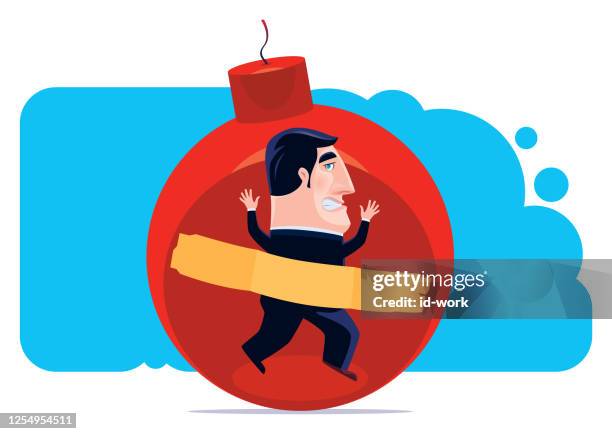 businessman with adhesive taped on big bomb - nervous person clipart free stock illustrations