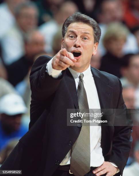 Tom Izzo, Head Coach for the Michigan State Spartans points his finger during the NCAA Big 10 Conference college basketball game against the...