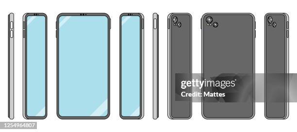flaches design smartphone-illustration in orthonormaler ansicht für ux und ui - rücken stock-grafiken, -clipart, -cartoons und -symbole