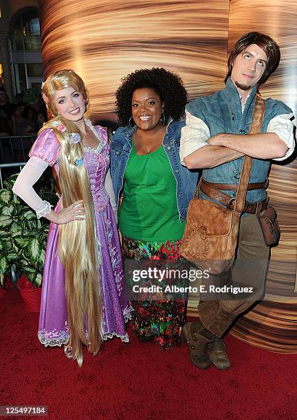 Rapunzel, actress Yvette Nicole Brown, and Flynn Ryder arrive at Walt Disney Pictures Presents the Premiere of "Tangled" at the El Capitan Theatre on...