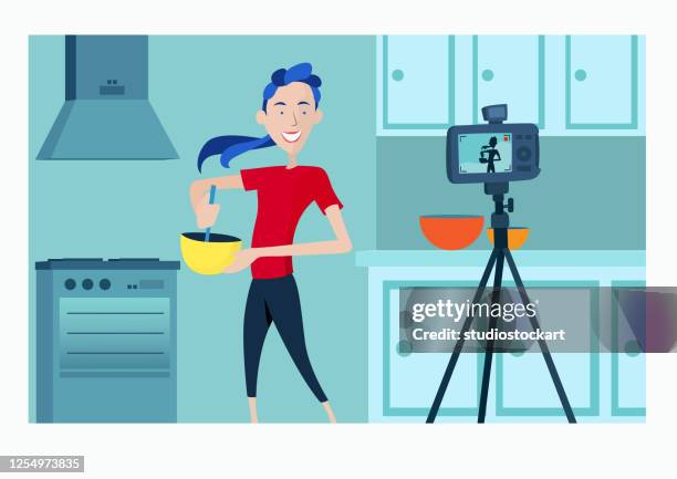 vlogging about food preparation - making salad stock illustrations