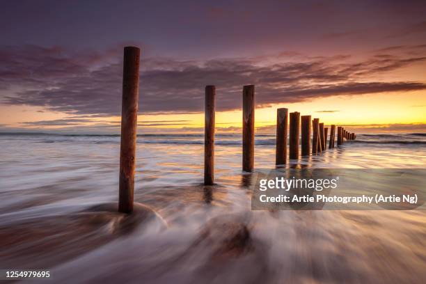 sunset at moana beach, gulf st vincent, south of adelaide, south australia - bay adelaide stock pictures, royalty-free photos & images