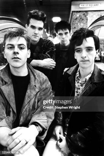 The Smiths pose for a group portrait in the Arndale Centre shopping precinct during a photo session for 'The Queen Is Dead' album, Manchester,...