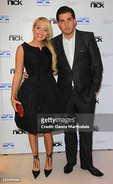 Lydia Bright and James 'Arg' Argent from the reality TV program 'The Only Way is Essex' attend Nick Ede's Christmas Party in aid of The Stroke...