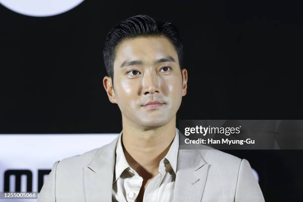 Choi Si-Won aka Siwon of South Korean boy band Super Junior attends the press conference for 'SF8' at CGV on July 08, 2020 in Seoul, South Korea. The...