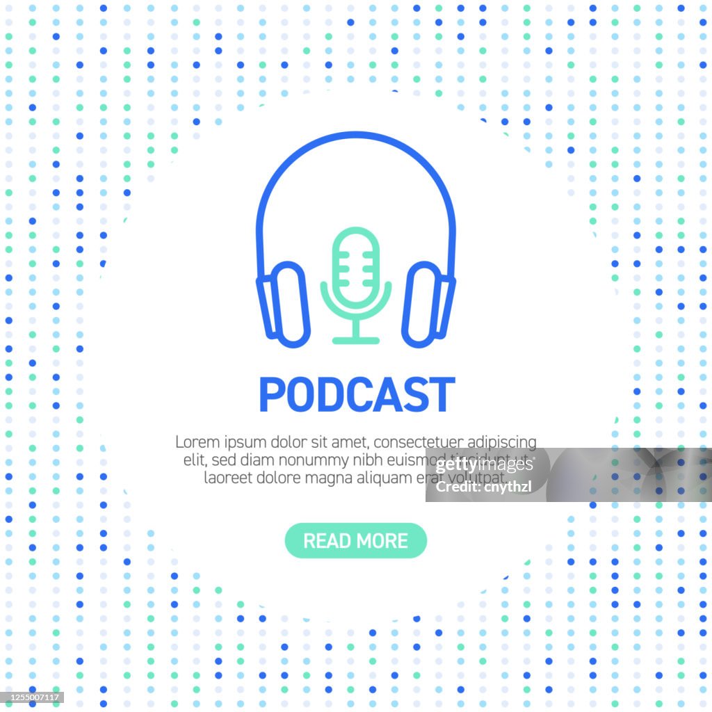 Podcast Line Icons. Simple Outline Symbol Icons with Pattern