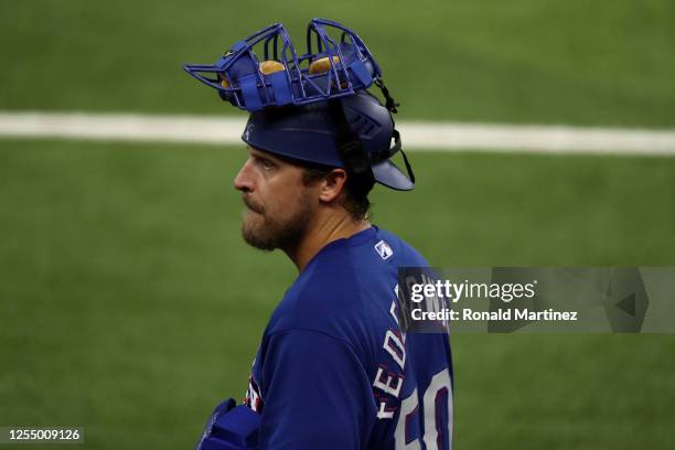 Tim Federowicz of the Texas Rangers during Major League Baseball summer workouts at Globe Life Field on July 07, 2020 in Arlington, Texas.